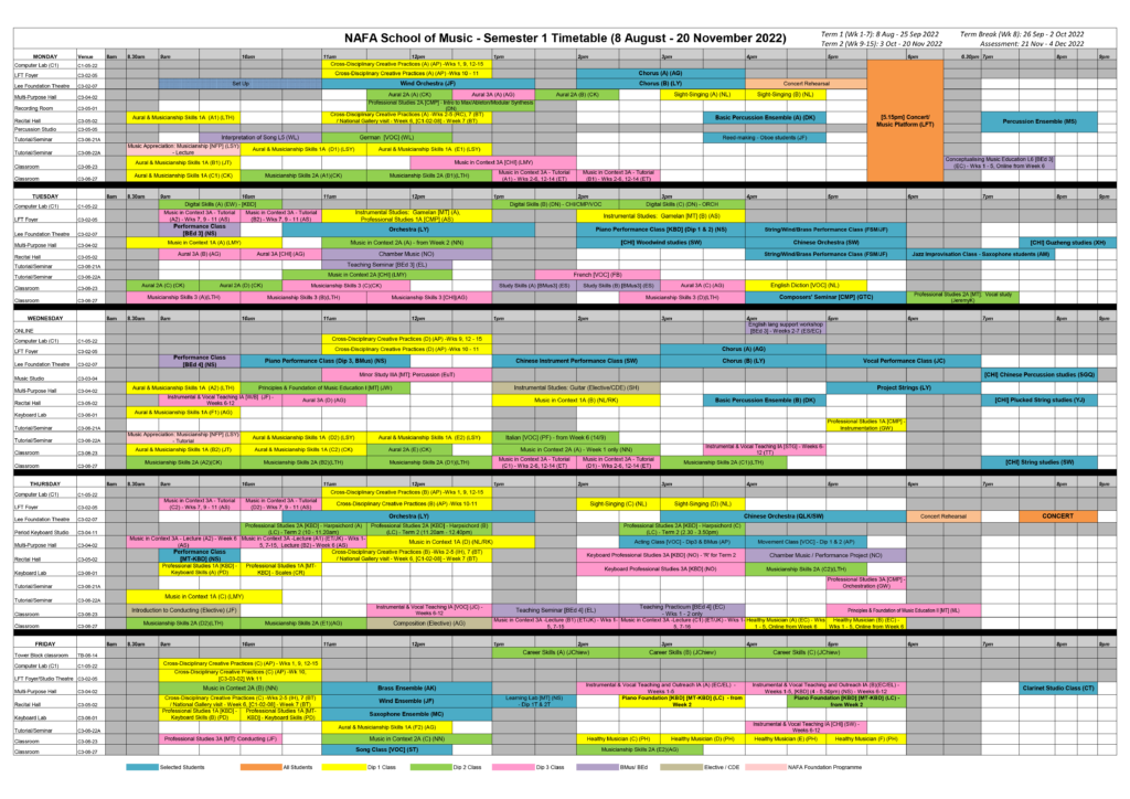 Timetable & Academic Calendar – NAFA School of Music eOrientation 2022